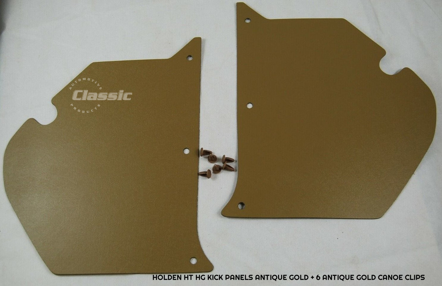 HOLDEN HT HG Side Kick Panels ANTIQUE GOLD (pair) Inc 6 Antique Gold Trim Buttons