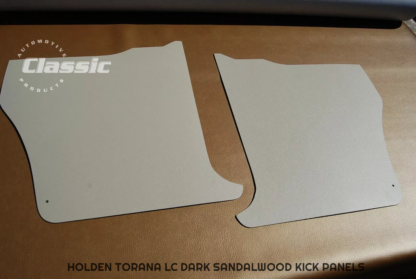 HOLDEN LC TORANA SANDALWOOD PARCEL SHELF AND KICK PANELS & 4 Sandalwood Trim Buttons - NO SEATBELT HOLES