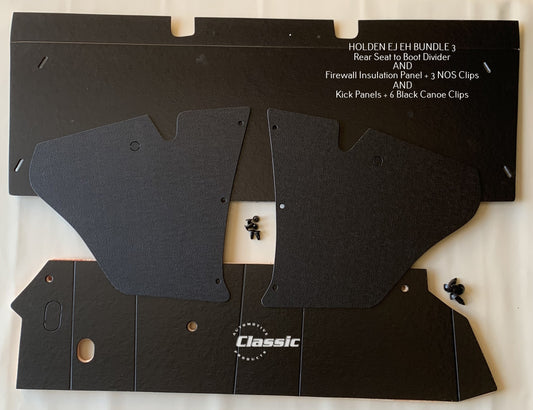 HOLDEN EJ EH BUNDLE 3: Rear Seat Panel + Pair Kick Panels + Firewall Insulation Panel
