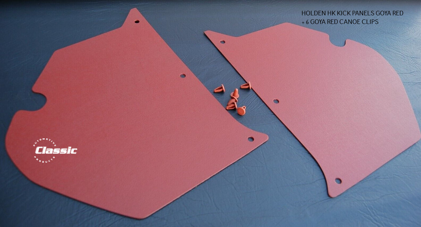 HOLDEN HK Side Kick Panels GOYA RED (pair) Inc 6 Goya Red Trim Buttons