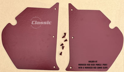 HOLDEN HT Side Kick Panels MOROCCO RED (pair) Inc 6 Morocco Red Trim Buttons