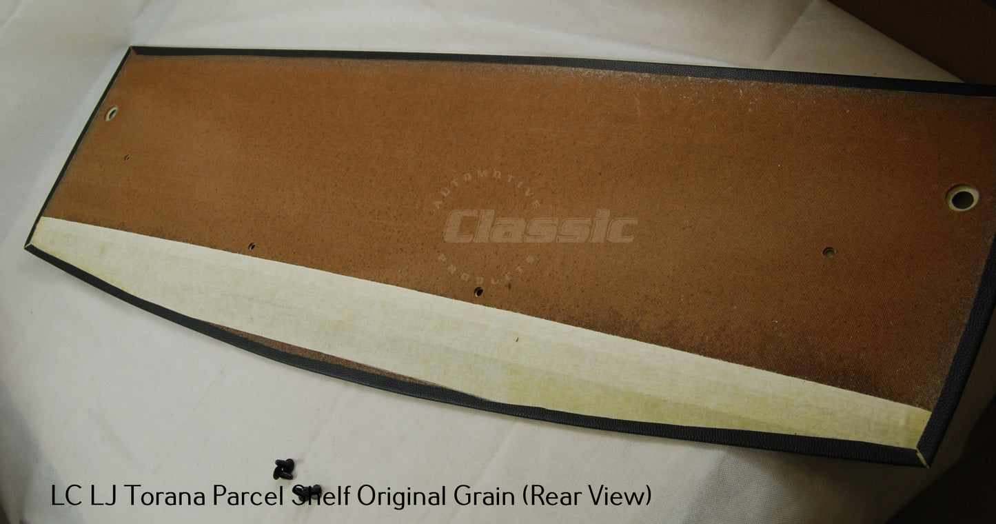 HOLDEN LC LJ TORANA  PARCEL SHELF ORIGINAL GRAIN BLACK VINYL & 4 Black Trim Buttons