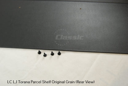 HOLDEN LC LJ TORANA  PARCEL SHELF ORIGINAL GRAIN BLACK VINYL & 4 Black Trim Buttons