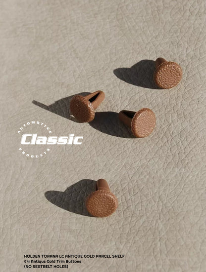 HOLDEN LC TORANA  PARCEL SHELF ANTIQUE GOLD & 4 Antique Gold Trim Buttons - NO SEATBELT HOLES