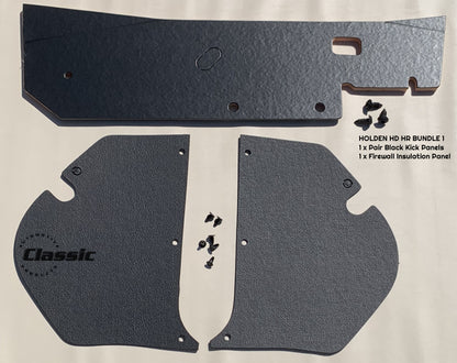 HOLDEN HD HR BUNDLE 1: Pair Black Kick Panels + Firewall Insulation Panel