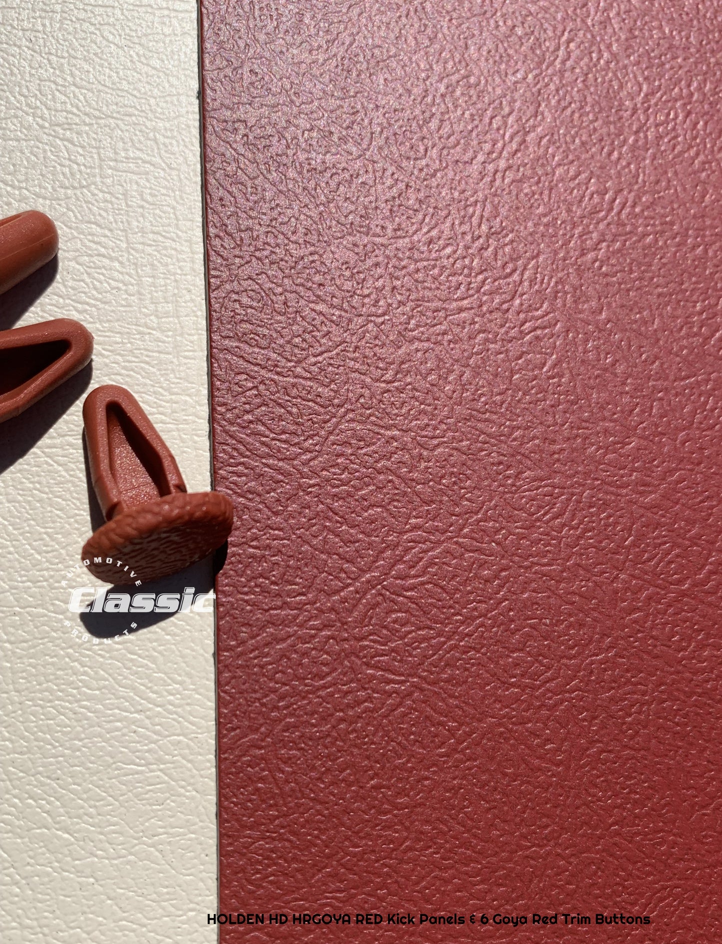 HOLDEN HD HR Side Kick Panels GOYA RED (pair) Inc Goya Red Trim Buttons