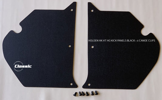 HOLDEN HK HT HG Side Kick Panels BLACK (pair) Inc 6 Black Trim Buttons