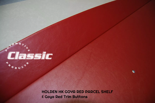 HOLDEN HK BELMONT KINGSWOOD PARCEL SHELF GOYA RED & 4 Goya Red Trim Buttons