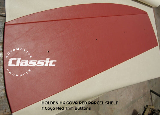 HOLDEN HK BELMONT KINGSWOOD PARCEL SHELF GOYA RED & 4 Goya Red Trim Buttons