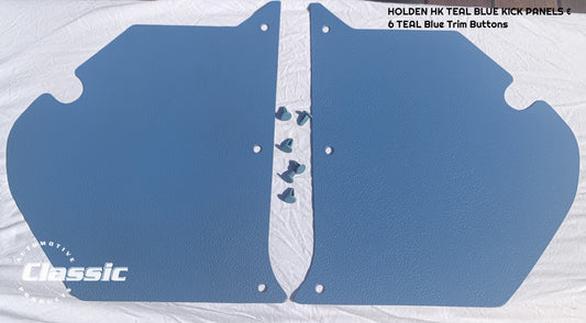 HOLDEN HK Side Kick Panels TEAL BLUE (pair) Inc 6 Teal Blue Trim Buttons