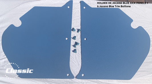 HOLDEN HK Side Kick Panels JACANA BLUE (pair) Inc 6 Jacana Blue Trim Buttons