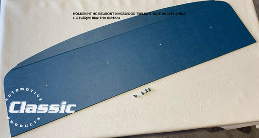 HOLDEN  HT HG BELMONT KINGSWOOD PARCEL SHELF TWILIGHT BLUE & 4 Twilight Blue Trim Buttons