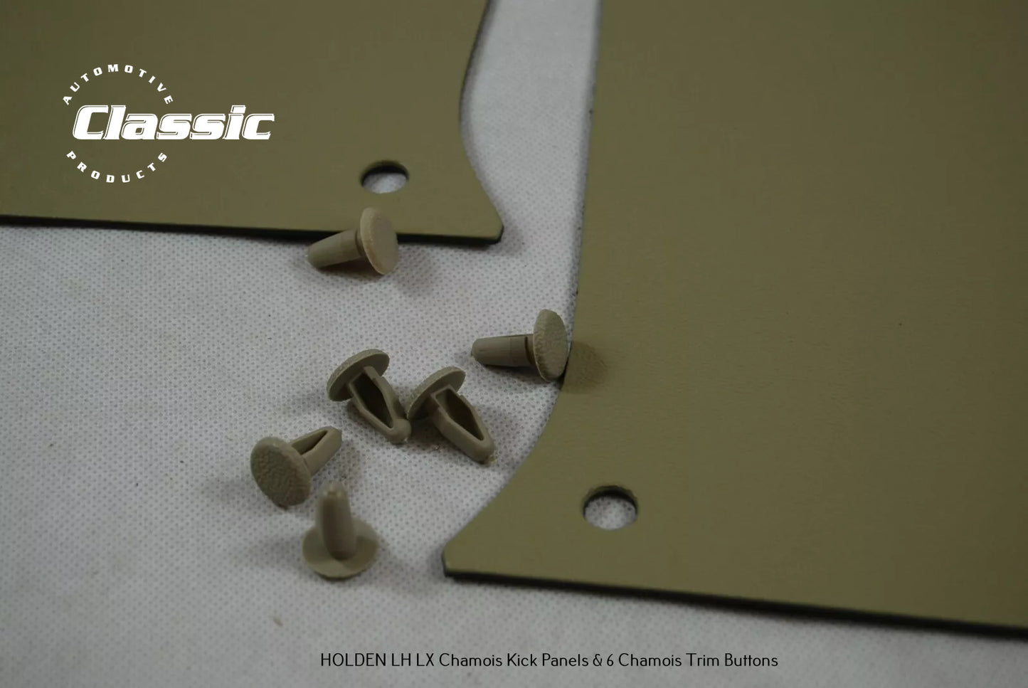 HOLDEN LH LX  Side Kick Panels CHAMOIS (pair) Inc 4 CHAMOIS Trim Buttons