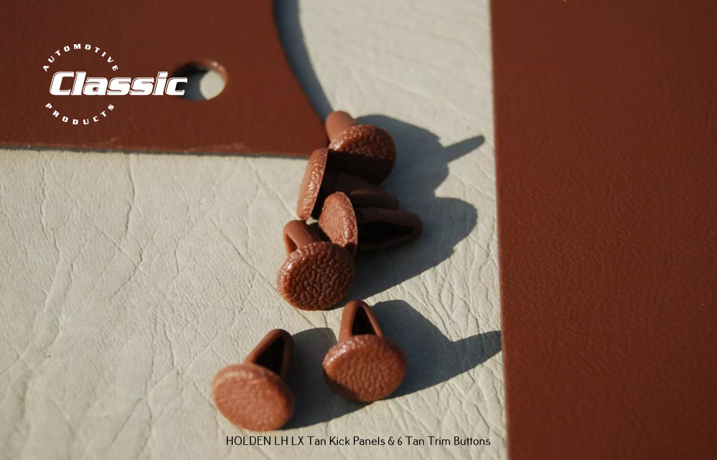 HOLDEN LH LX Side Kick Panels TAN (pair) Inc 6 TAN Trim Buttons