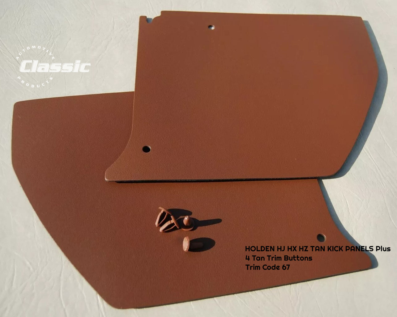 HOLDEN HJ HX HZ Side Kick Panels TAN (pair) Inc 4 TAN Trim Buttons
